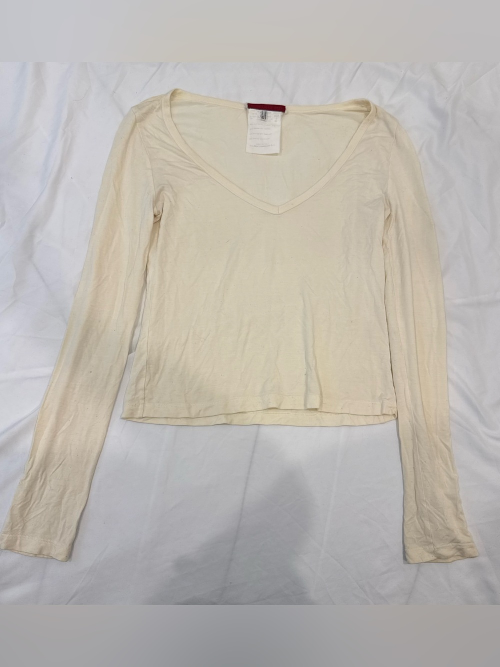 Rena Lange Red Cream V-Neck Long Sleeve Top 8 Made in Italy Luxury Minimalist S